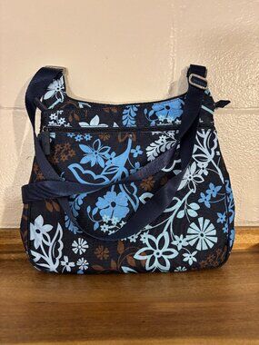 Vera Bradley Blue Brown Java Floral Nylon Hipster Crossbody